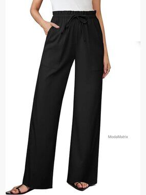 High Waisted Wide Leg Linen Pants with Pockets Summer Trousers